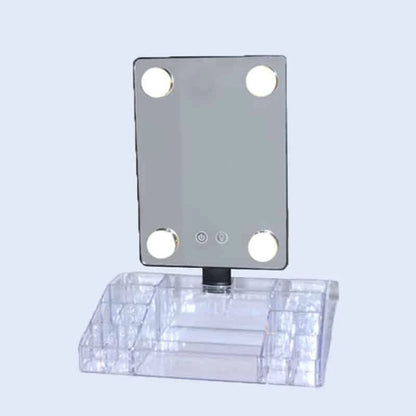 4 Lights Acrylic Makeup Organizer with Lipstick Storage