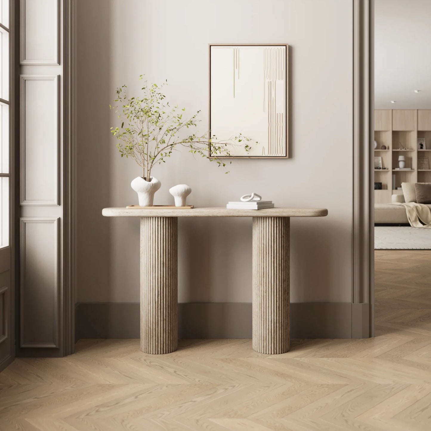 Modern Fluted Pedestal Console Table
