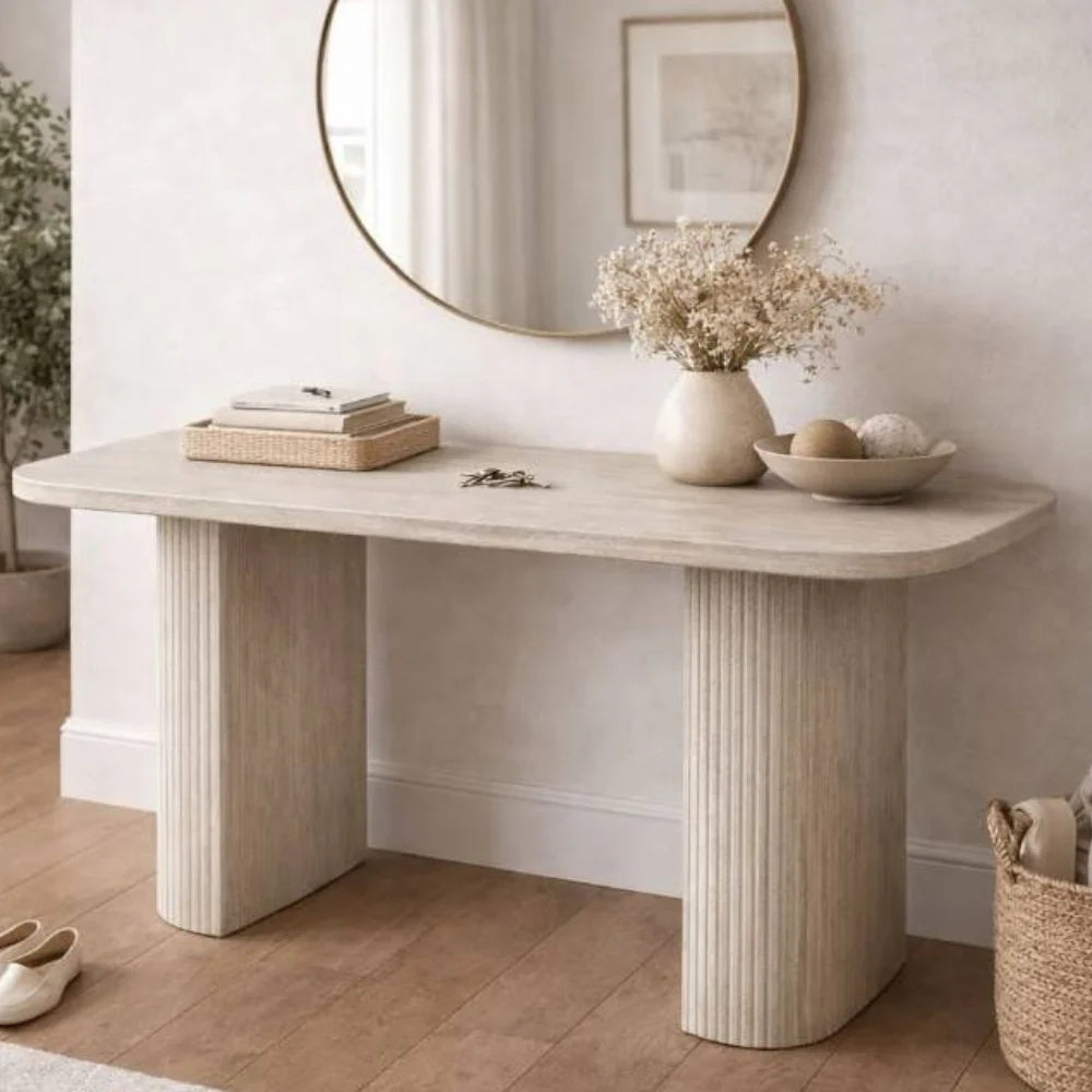 Modern Fluted Pedestal Console Table