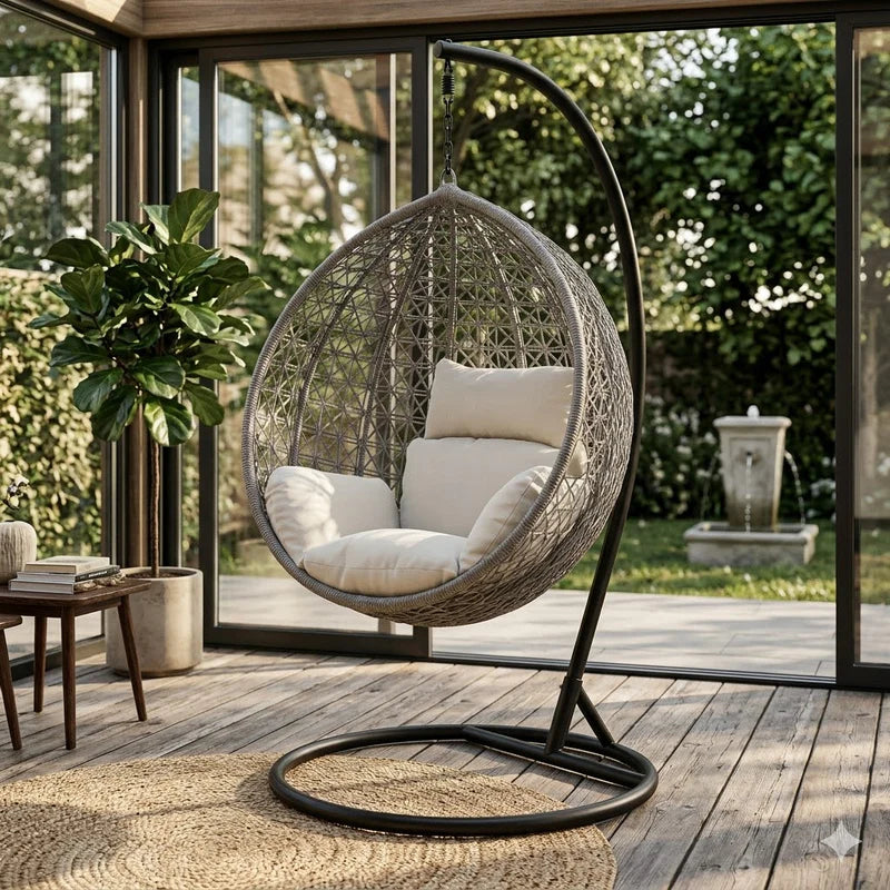 Hanging Egg Chair with Stand and Cushions
